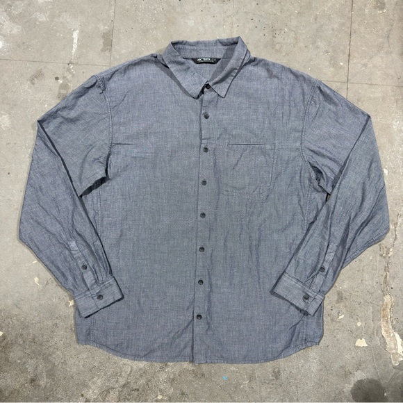 Arc'teryx Astute Long Sleeve Button Up Shirt Cotton Chambray Grey Mens XXL - Picture 1 of 12